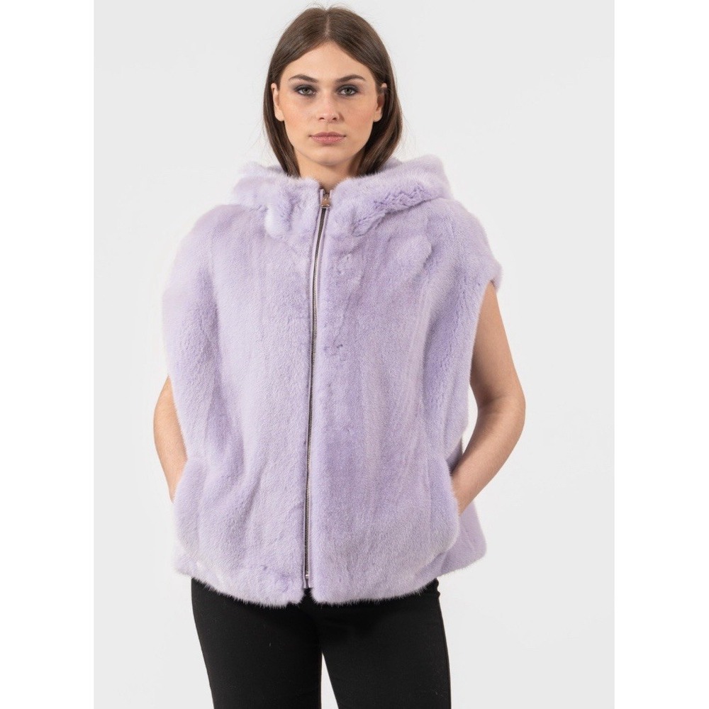 Dana Hooded Faux Fur Vest Lavender Blue Sleeveless Zip Up Jacket Hood M NEW